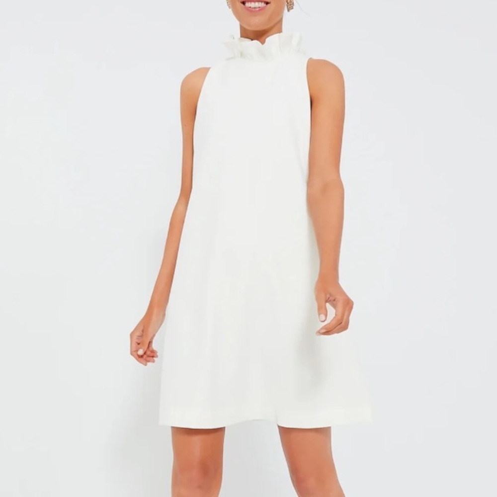 Ruffle-neck cocktail/party dress - S, white